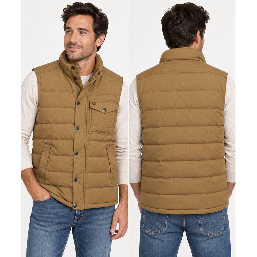 Timberland Puffer Vest Mens XL Brown Goose Down Insulated Winter *read